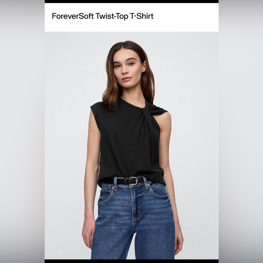 GAP Forever Soft Twist Top Tee. Cotton. Black. XS